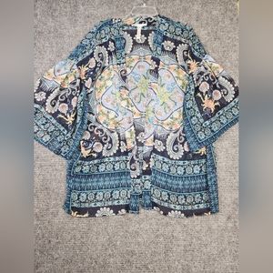 BCBGeneration Womens Multicolor Kimono Bell Sleeve Paisley Cover Up One Size